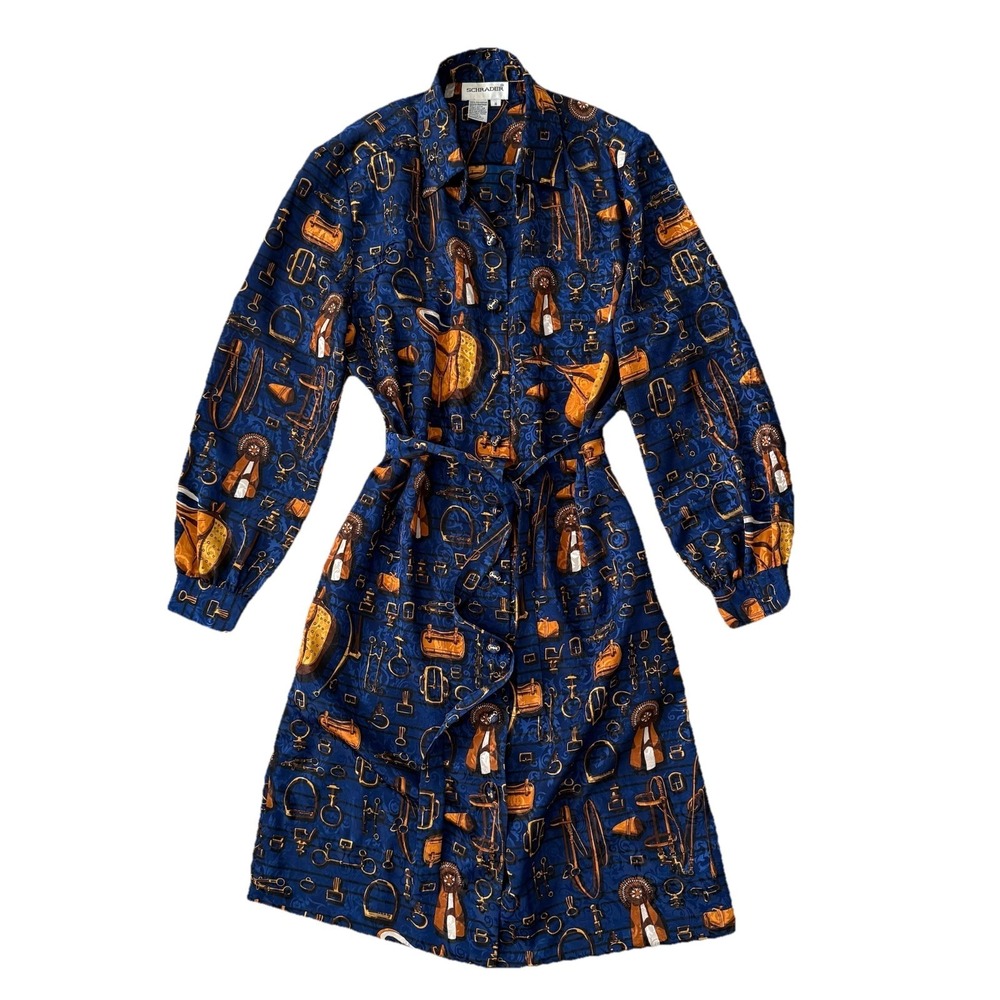 Vintage 80s Schrader Equestrian Shirt‎ Dress Womens 8 Horse Preppy Bit & Bridle - Picture 10 of 10